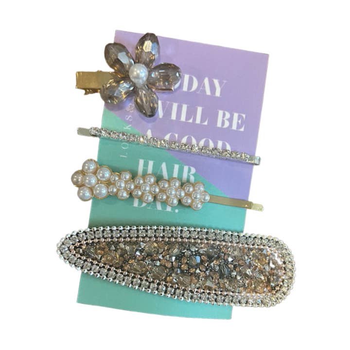 Floral Gemstone Barrette Set for wholesale by Locks & Mane | LXLM