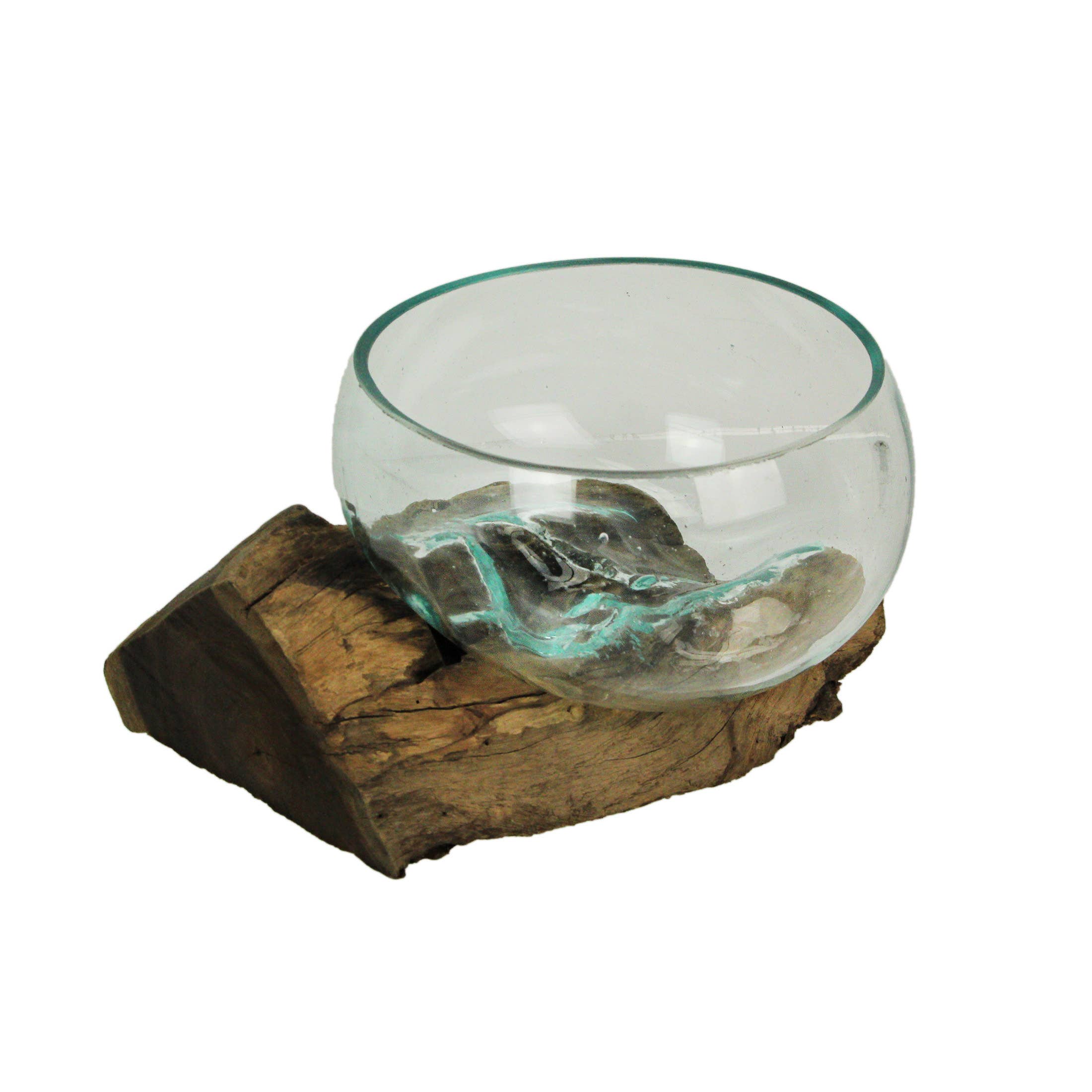 Zeckos - Wholesale Decorative Plate/Dish/Bowl - Wide Mouth Molten Glass on Teak Driftwood Decorative Bowl1