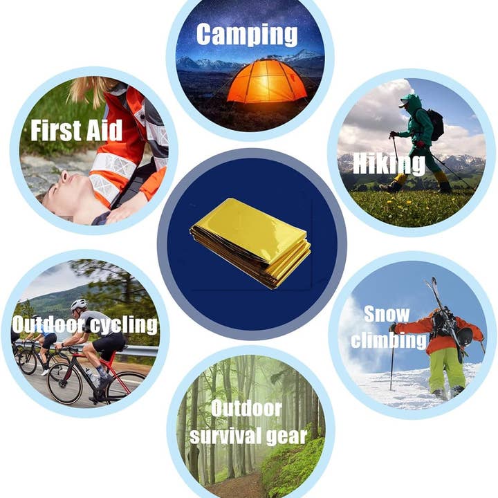 VIGOR - Wholesale First aid kit - Thermal Blankets, Silver Gold Foil Survival Blanket Space Blanket Survival Kit for Outdoors, Camping, Hiking, Survival or First Aid (Gold, 1pc)(10 Pack)2