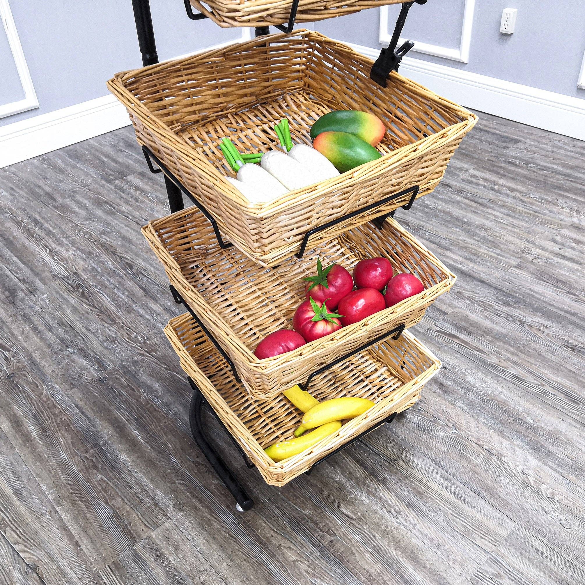FIXTUREDISPLAYS - Wholesale Retailer Display Stand/Case - 4 Tier Basket Stand, Sign Clips, Wicker - Black 120006-NEW3