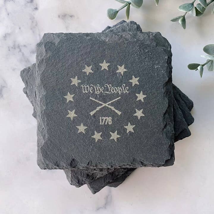 We The People 4 piece Slate Black Stone 1776 Coasters for wholesale by M.Ree Jewels Creative