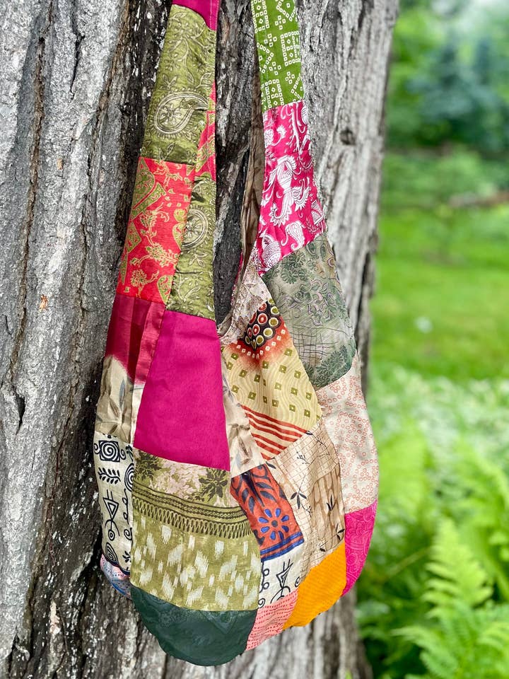 Silk Sari Reversible Hobo Bag for wholesale by Bohemian Grace - Grace & Grit