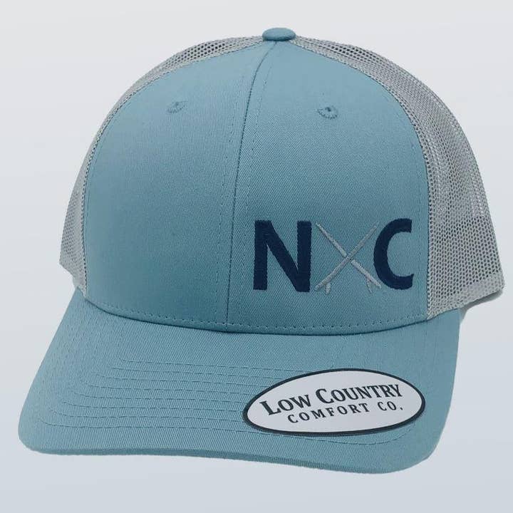 North Carolina Surfboard Smoke Blue/Aluminum Hat for wholesale by Riverbed Threads