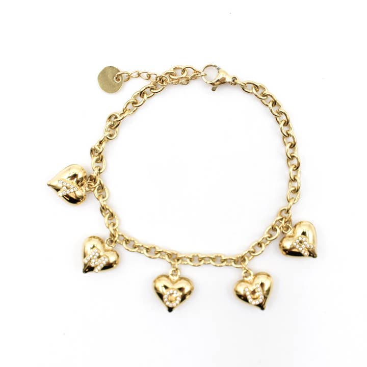 Steel bracelet with LOVE heart charms for wholesale by Reference Mode