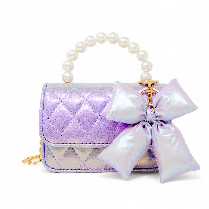 Shiny Quilted Fluffy Bow Handbag for wholesale by Tiny Treats and ZOMI GEMS