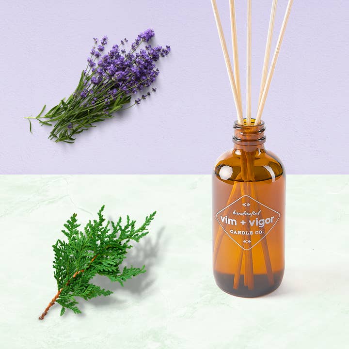 Lavender + Cedar Leaf Reed Diffuser for wholesale by Vim + Vigor Candle Co