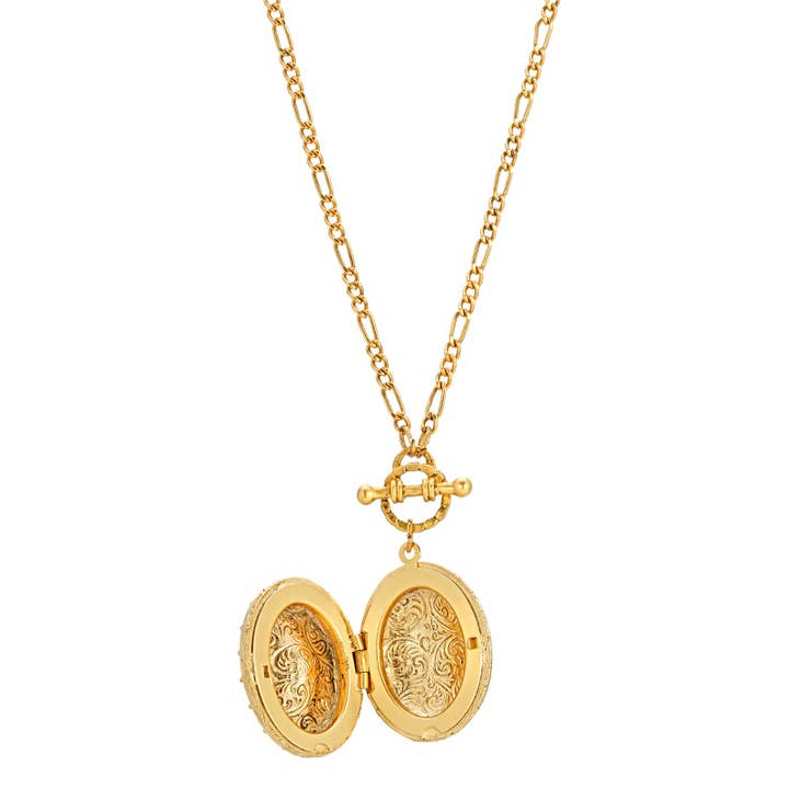 1928 Jewelry - Wholesale Locket Necklace - 1928 Jewelry Oval Crystal Filigree Double Locket Necklace 30