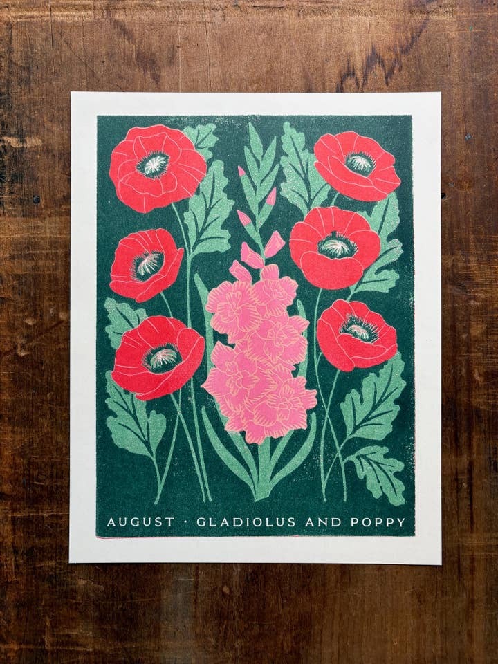 Fødselsmånedens Blomster Risografi Print: August for engroshandel hos Katharine Watson
