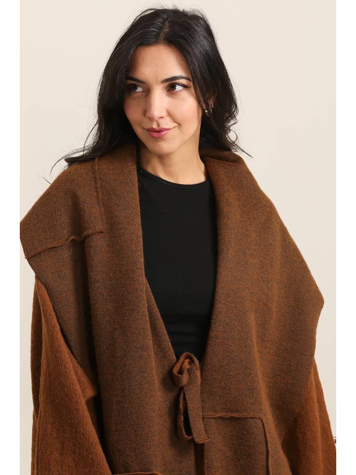 choco Long coat Paris style 98043 80% wool 20% polyester for wholesale on Faire