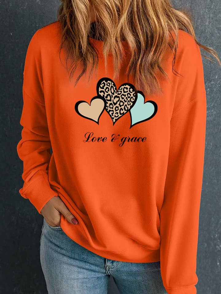 Alla hjärtans dag Kärlek & Nåd Leopardhjärta Grafisk Sweatshirt för wholesale av Lovesoft