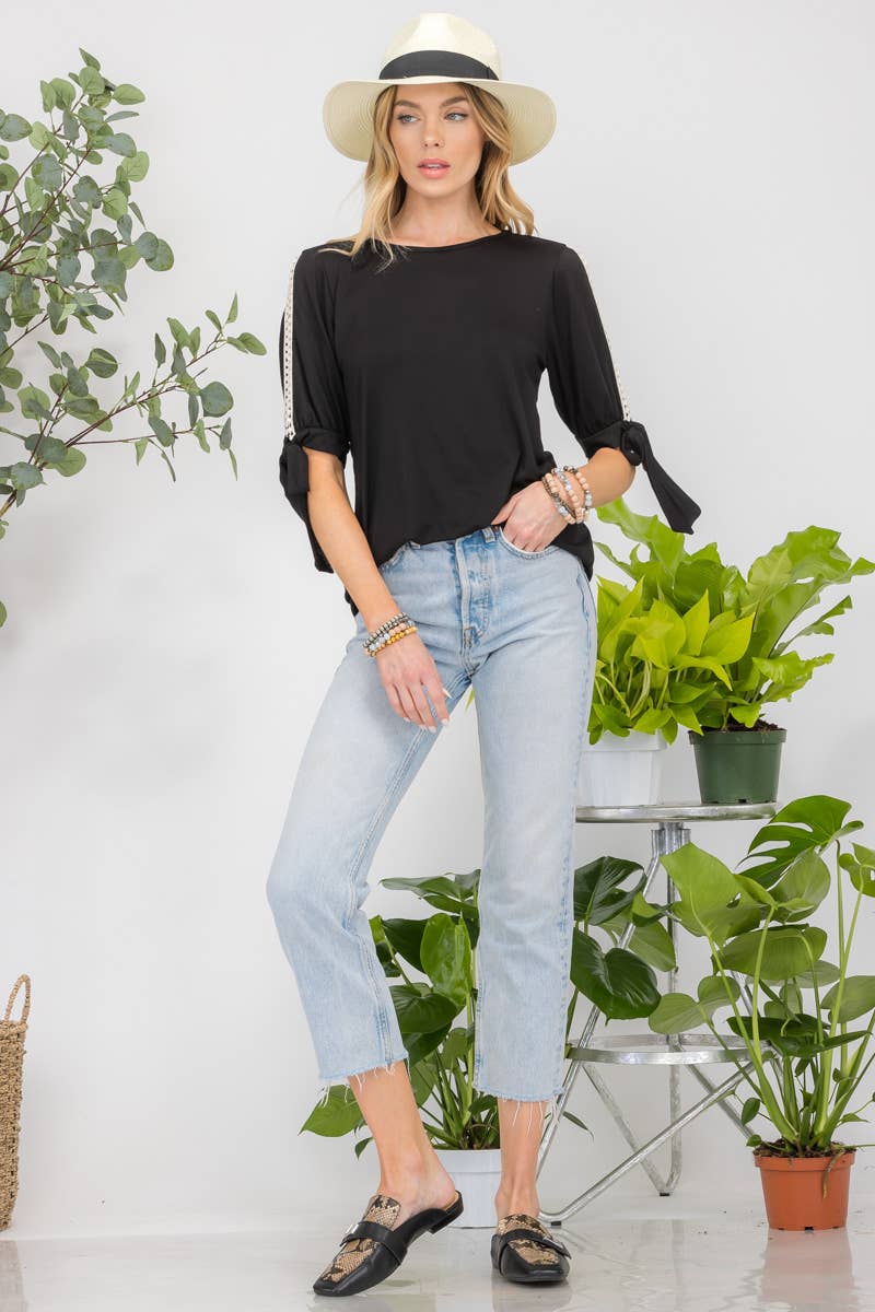 Celeste Clothing - Vendita all'ingrosso Camicetta - Donna - TOP CON MANICHE SPACCATE E DETTAGLIO A FIOCCO - CT437853