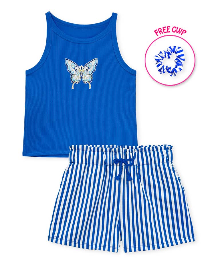Conjunto corto de rayas para niña GKSS-Y26-38185-PTCH para venta al por mayor de Cutie Patootie Clothing