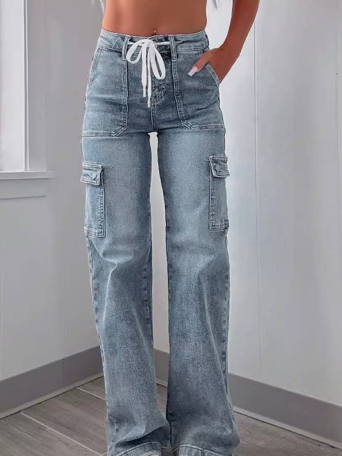 Blue Pockets Straight Denim Jeans XYK040 for wholesale on Faire0