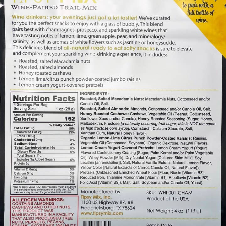 Tipsy Mix - Wholesale Trail Mix - 1. Wine Trail Mix: Champagne, Prosecco, Sparkling White Wine