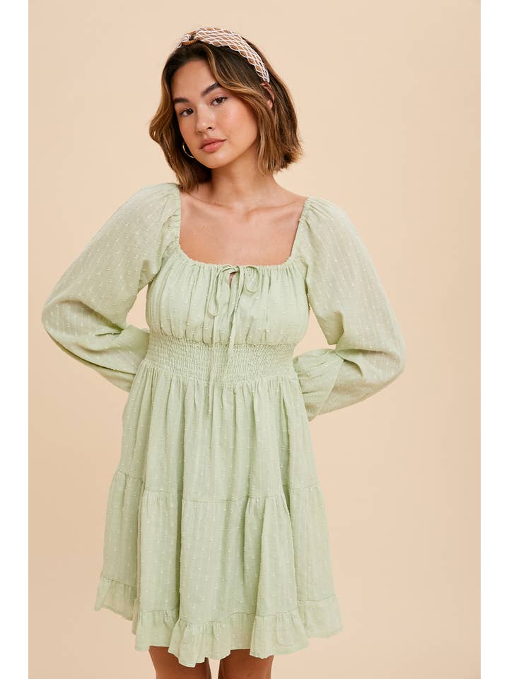 In Loom - Wholesale Dress - Women's - SMOCKED WAIST LONG SLEEVE PEASANT DRESS