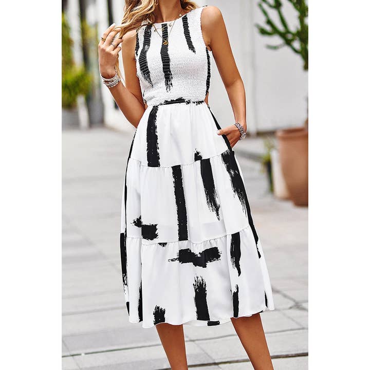 Supreme Fashion - Wholesale Dress - Women's - Floral Print Pocket Sleeveless Smocked Split Dress