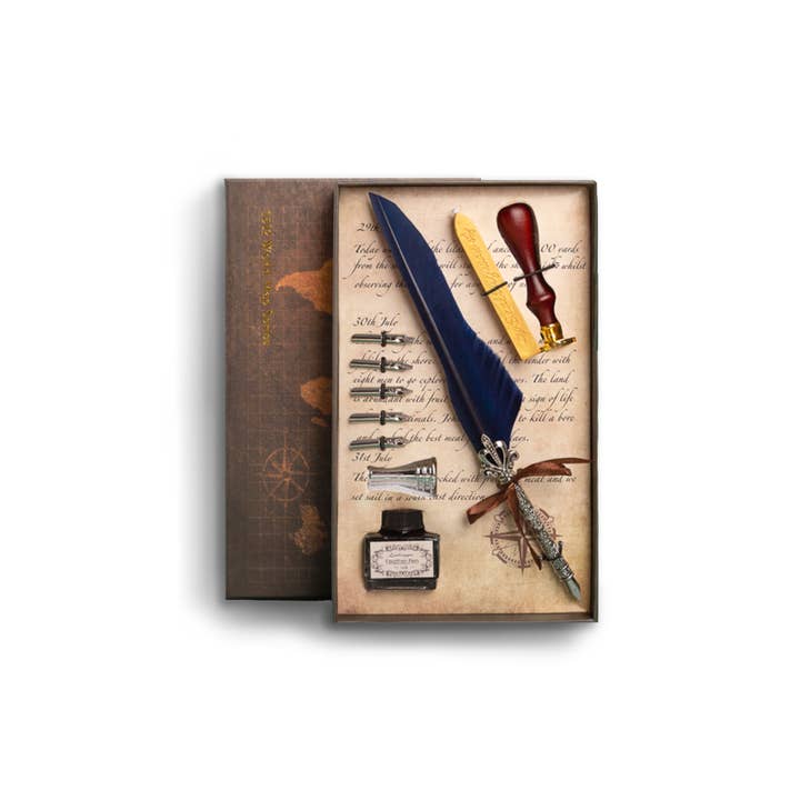 Quill Pen Delux Gift Set - Navy for wholesale by Mad Witch Ltd