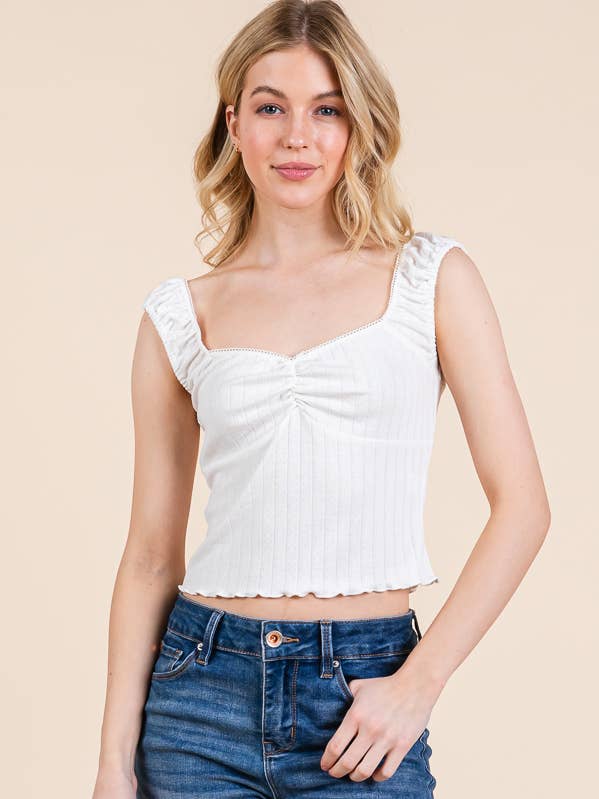 JT54548 - HAUT FRONCÉ POINTELLE SWEET HEART AVEC NŒUD pour la vente par Heart & Hips