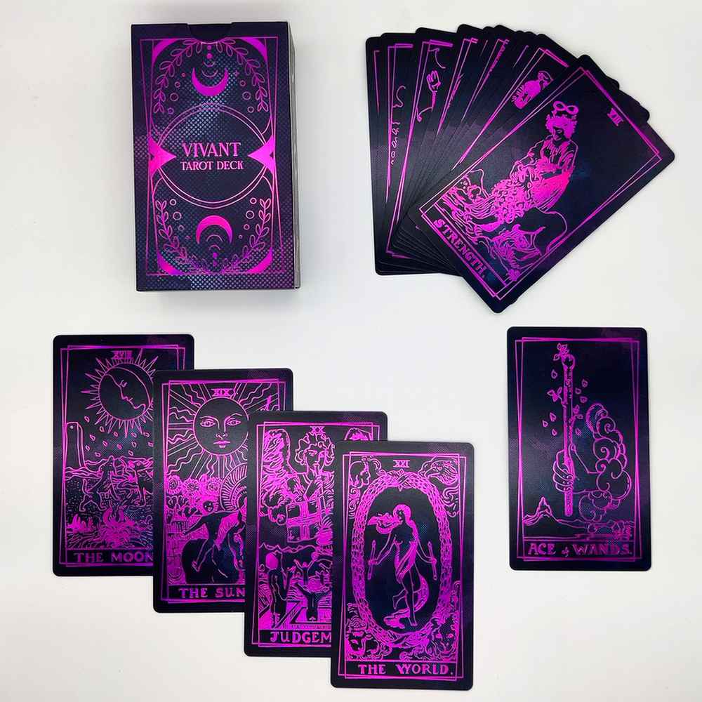LA MUCI DESIGN – Cartas de tarô por atacado – Conjunto de Tarô Vivant – Cartas Holográficas Rosa e Azul6