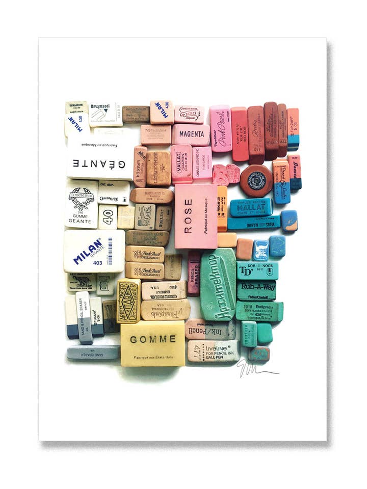 Eraser Arrangement No. 1 Postcard for wholesale by Lisa Congdon Art & Illustration