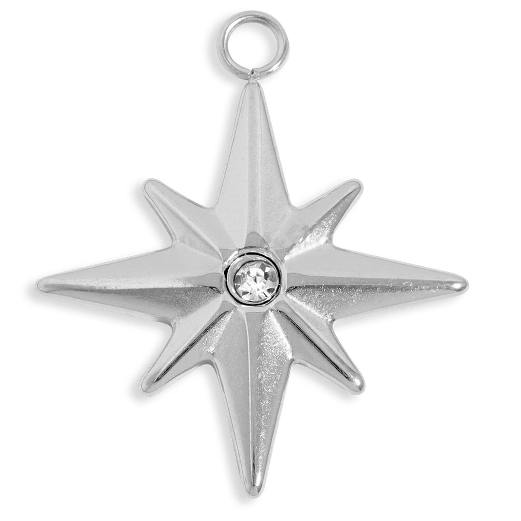 WJW - Wholesale Individual Charm/Pendant - 18K Gold PVD Stainless Steel CZ Compass Star Charm1