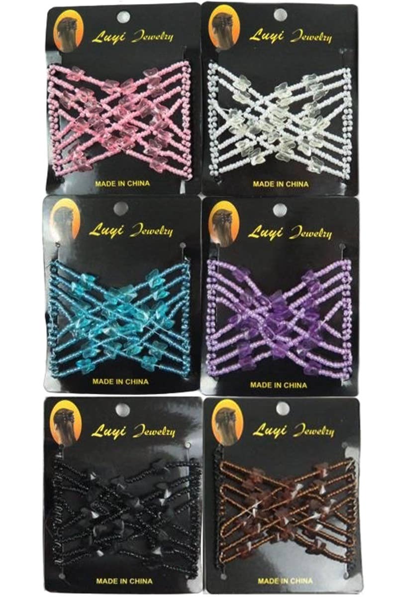 Cap Zone - Wholesale Hair Accessories Set - Women's - Butterfly Beaded Elastic Magic Comb Clip Hair Claw0