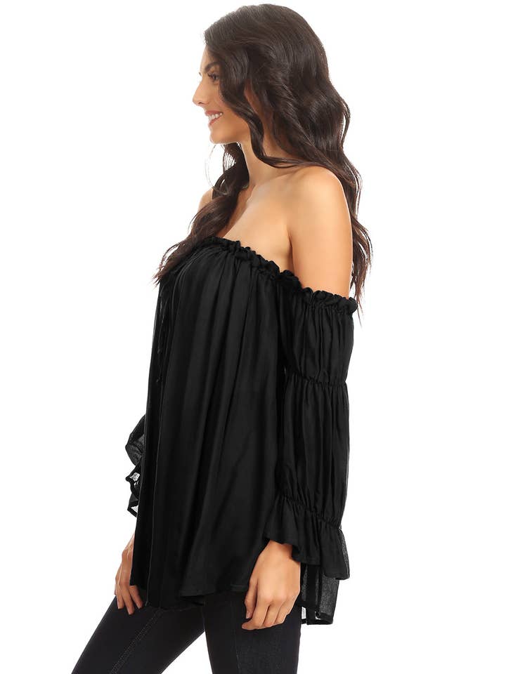 Anna Kaci Wholesale - Wholesale Blouse - Women's - Semi Sheer Boho Peasant Off the Shoulder Top19