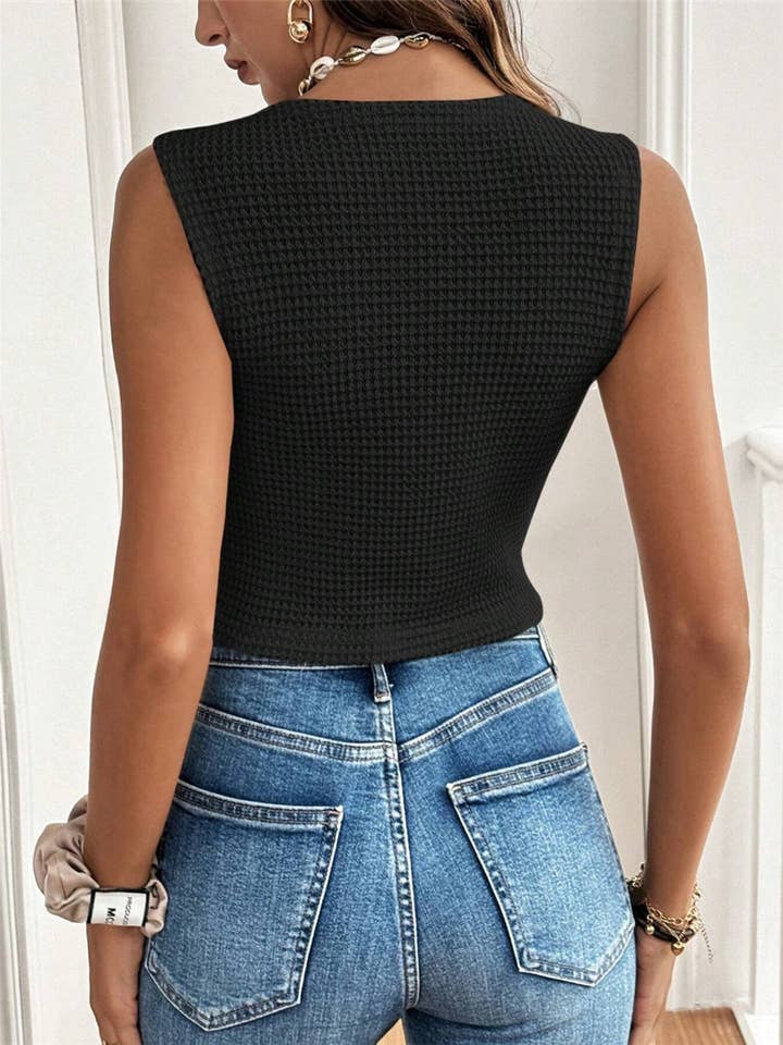 Rosa Clothing - Wholesale Tank Top - Women's - 2025 SUMMER Textured waistcoat Buttoned tank top6