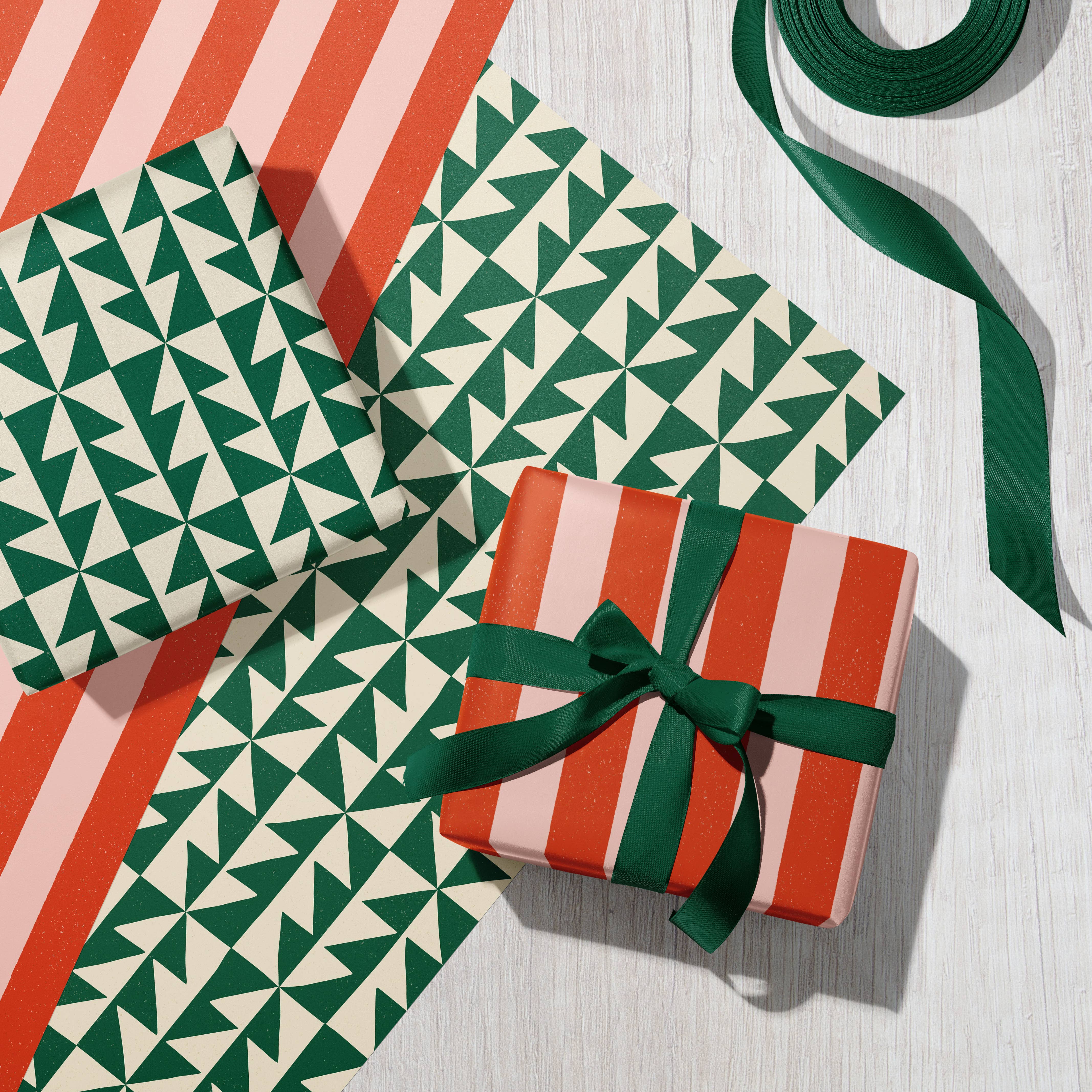 Bird & Co Studio - Wholesale Flat Wrap - Geo Pines | Retro Christmas Tree Recycled Gift Wrap Paper4