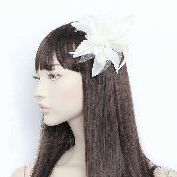 Cream Flower Fascinator On A Clear Comb for wholesale by Inca UK
