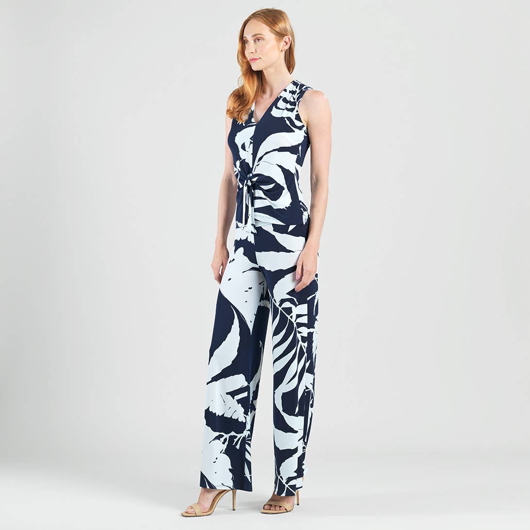 Navy White T49P29 - Sleeveless V-Neck Center Front Tie Top for wholesale on Faire12