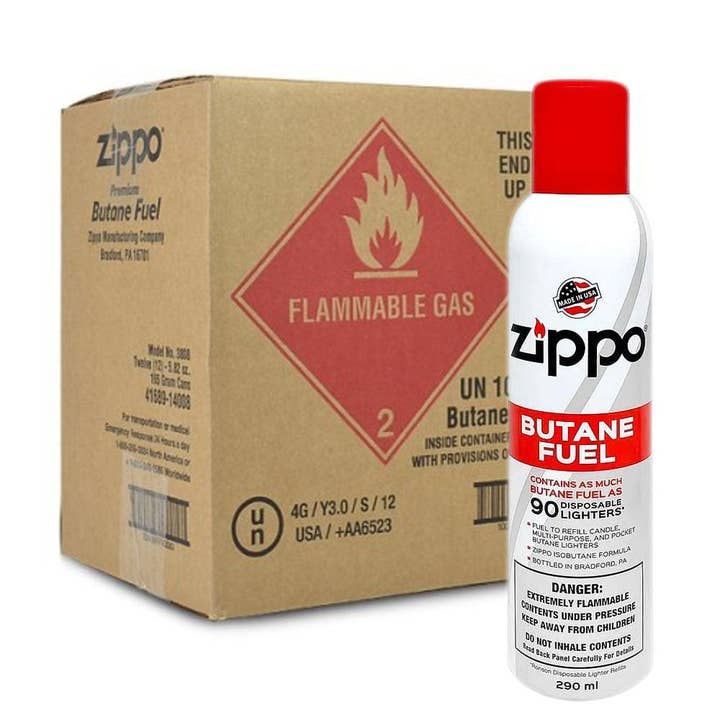 Benhalex - Wholesale Lighter - Zippo Premium Butane Fuel, 290mL/5.82 oz/165 grams (12-Cans)