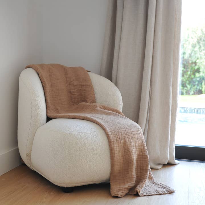 Tino throw in waffle cotton and linen Cinnamon 180 X 220 cm for wholesale by Maison d'été