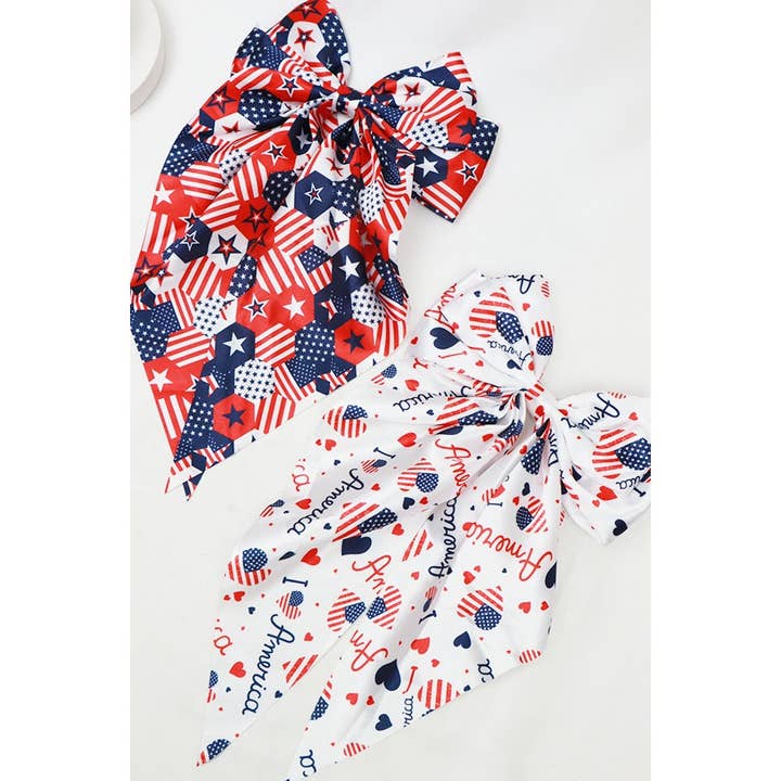 MIX COLOR Jumbo Patriotic Hair Satin Bow Alligator Clips for wholesale on Faire