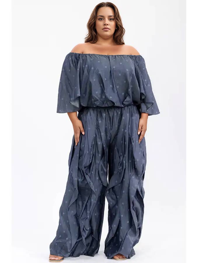 DENIM Off-Shoulder Ruffle Set for wholesale on Faire