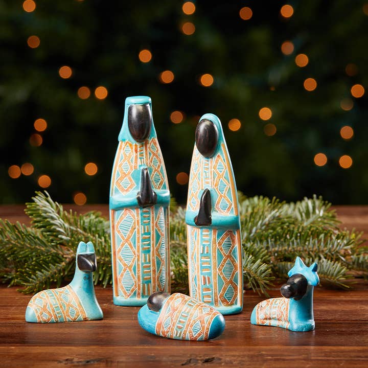 SERRV International - Wholesale Nativity Scene Decor - Kitenge Soapstone Christmas Nativity Set