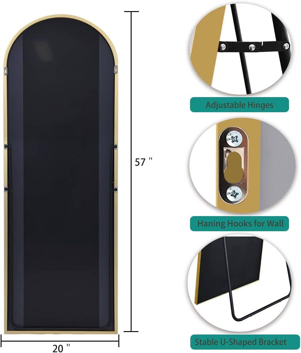 57 Inch Arched Floor Mirror With Stand Gold Aluminum Frame for wholesale on Faire3