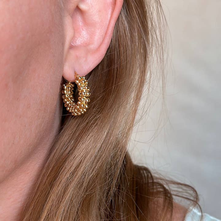 GoldFi - Wholesale Hoop Earrings - 18k Gold Filled Beaded Cluster Hoop Earrings