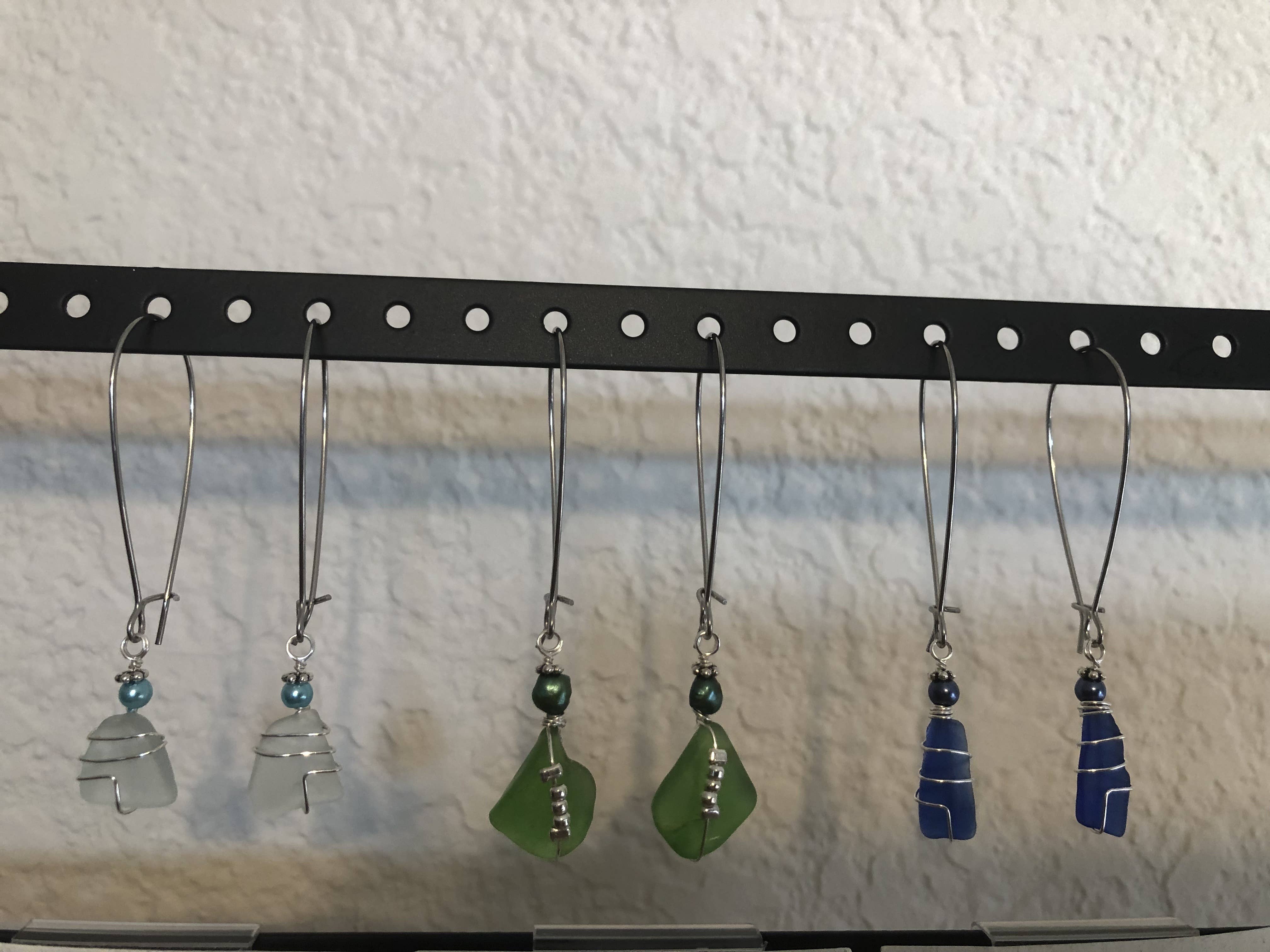 Essence of Fire & Sea - Wholesale Dangle Earrings - Beach Glass / Sea Glass Wire Wrapped with Pearl Earrings13