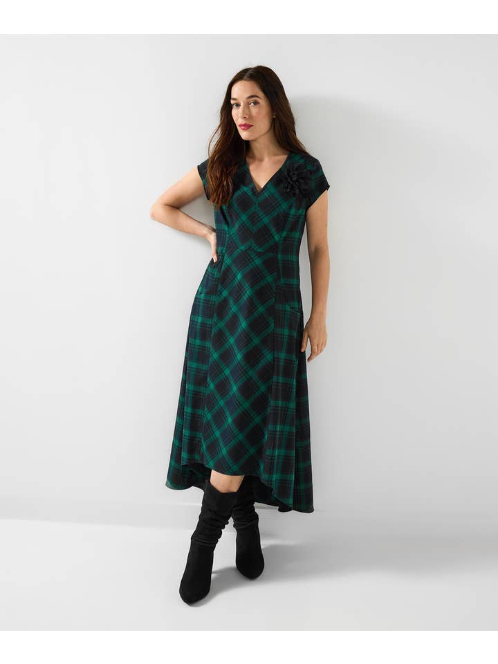 Green Penny Check Dress With Corsage for wholesale on Faire