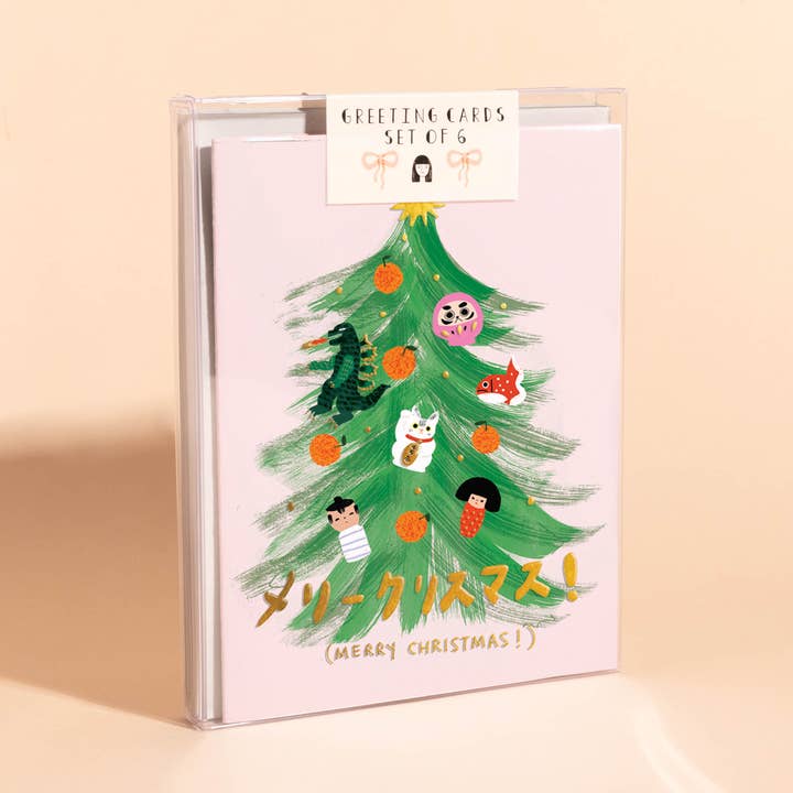 JAPANESE XMAS - Set di Carte di Auguri per le Feste da 6 per la vendita all'ingrosso da parte di Carolyn Suzuki