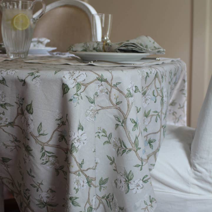 Camellia Floral Cotton Tablecloth for Weddings and Holidays for wholesale on Faire7
