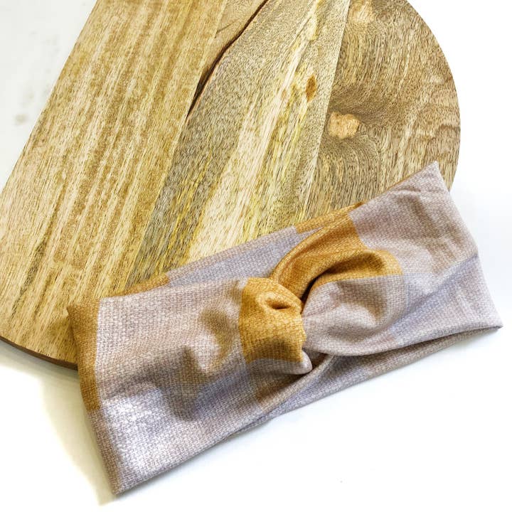 Adult Twisted Headband - Mustard Plaid for wholesale by Northern Lullaby