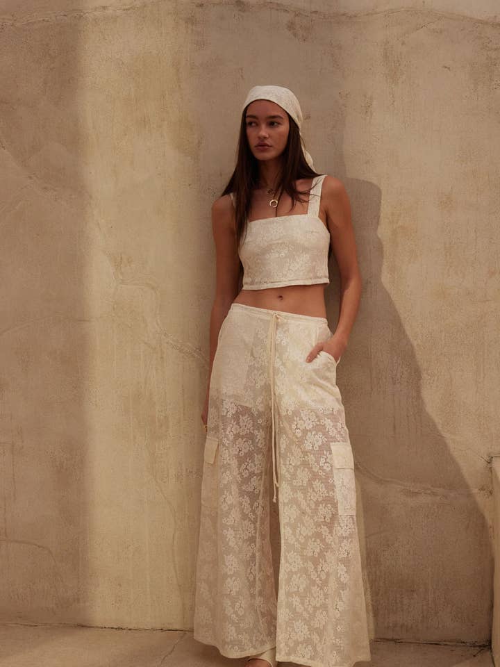 Floral kanten cargobroek met trekkoord voor wholesale door Promesa USA