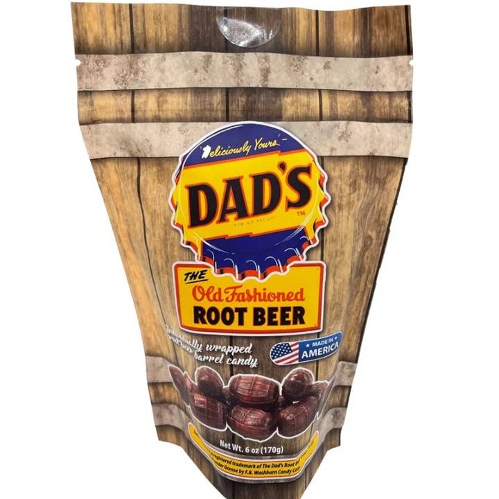 Dad's Root Beer Barrel Hard Candy Gussetzak 6 oz 6 st voor wholesale door Long Island Candy Factory