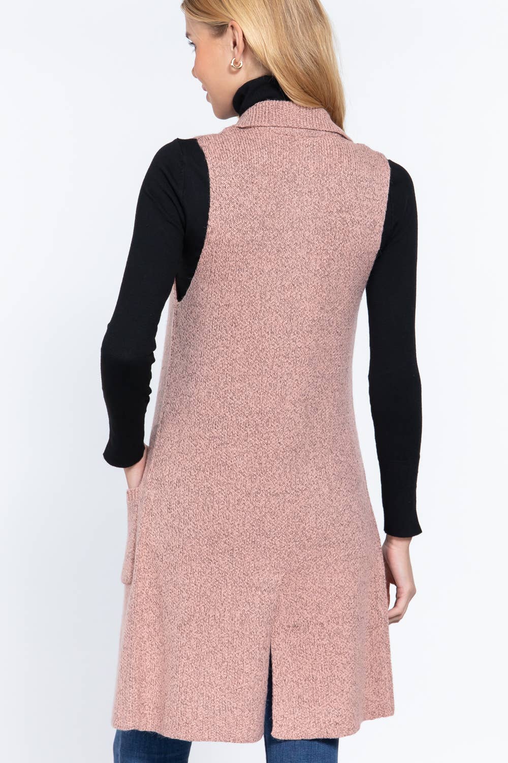 Active Basic | Active USA - Wholesale Outerwear Vest - Women's - Sleeveless Notched Collar Long Sweater Vest1