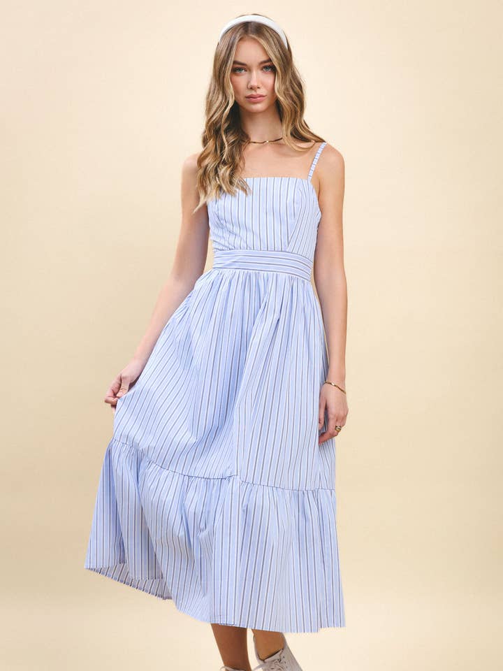 CD05584-Striped Adjustable Spaghetti Strap Midi Dress for wholesale by TCEC