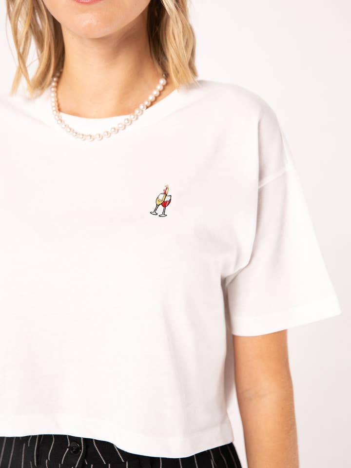 Wine Duet | Embroidered Organic Cotton Crop Top for wholesale by Fashion Drinks