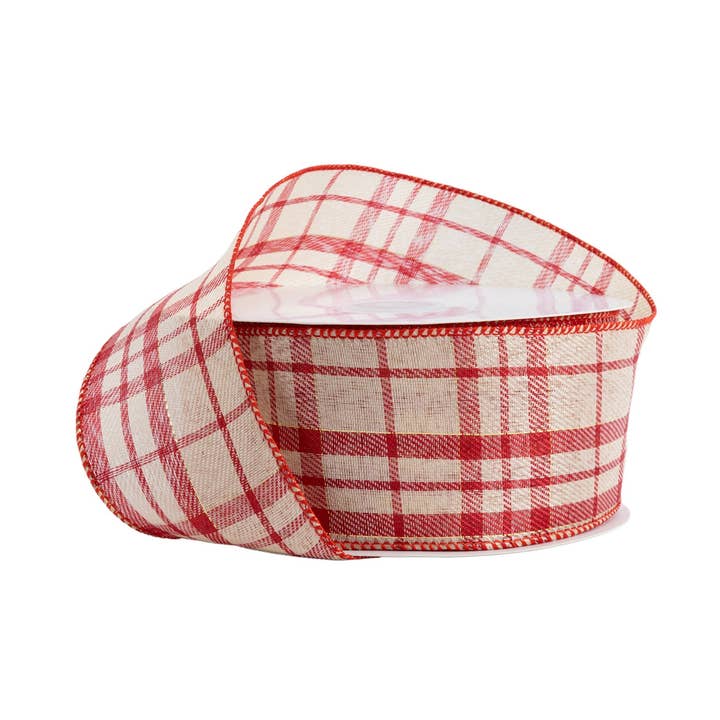 2 1/2" Wired Ribbon | Red and White Plaid | 50 Yard Spool for wholesale by LA Ribbons Wholesale