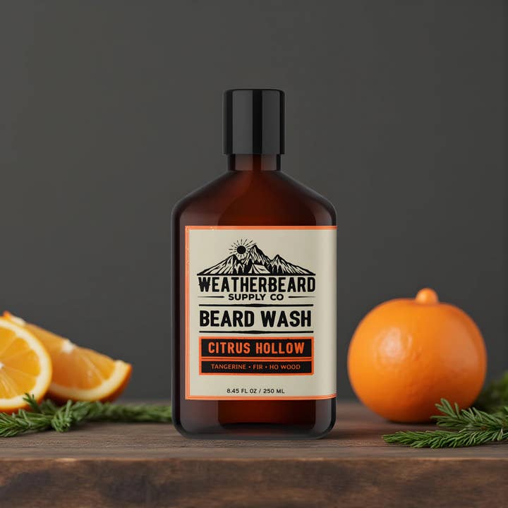 Weatherbeard | Beard Oils, Balms, Butters, & Cologne For Men - Wholesale Beard Wash/Shampoo - Citrus Hollow Beard Wash - Tangerine, Fir, Ho Wood1